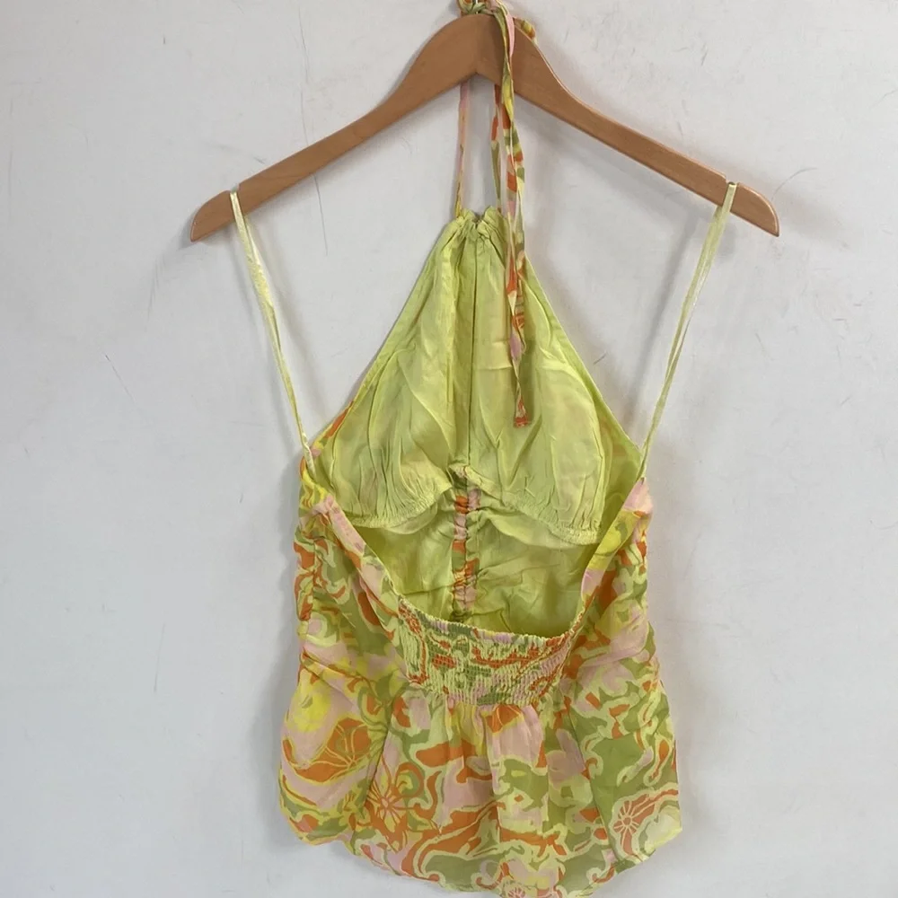 (A9) NEW Free People Kyle‎ Halter Retro Top Midnight Garden drawstring, XS, NWOT